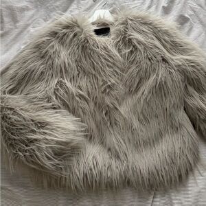 Zara Faux Fur Coat in Light Grey ZW Collection